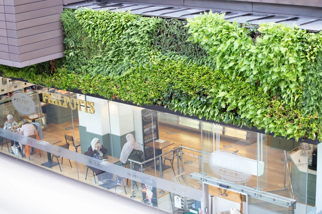 external green wall outside restaurant