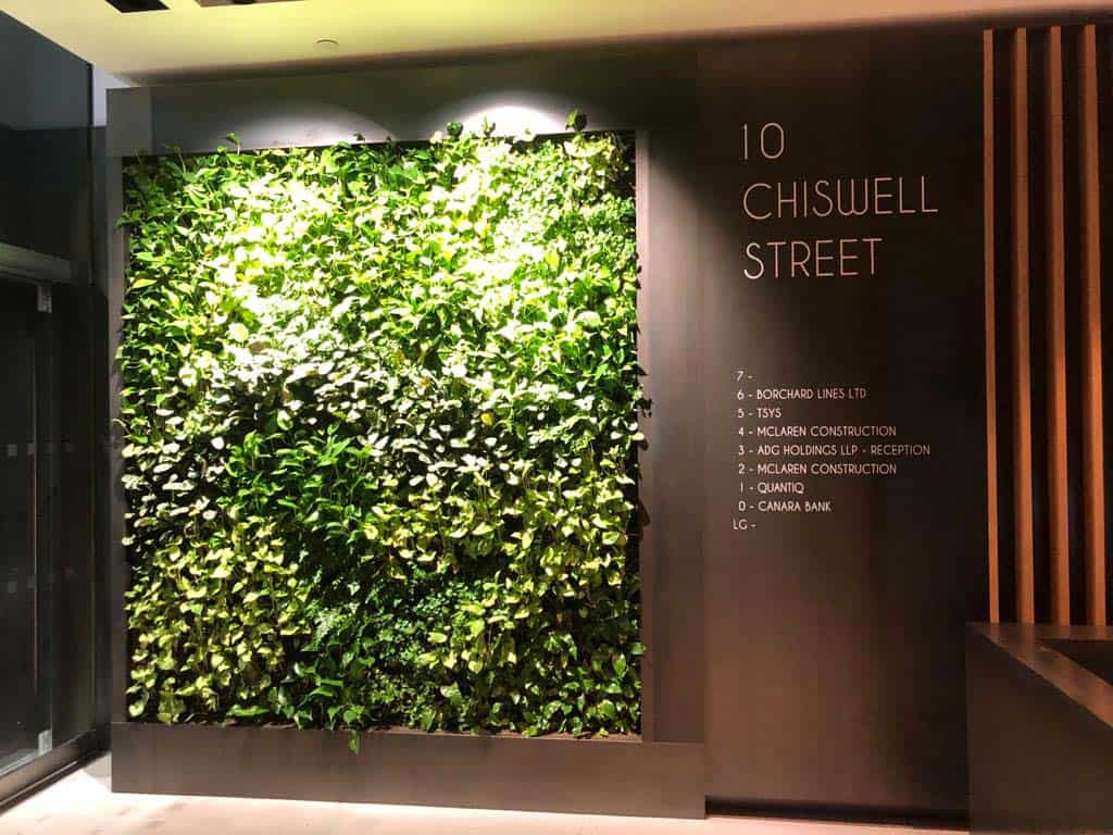 Internal HYVERT living wall 10 Chiswell Street, London