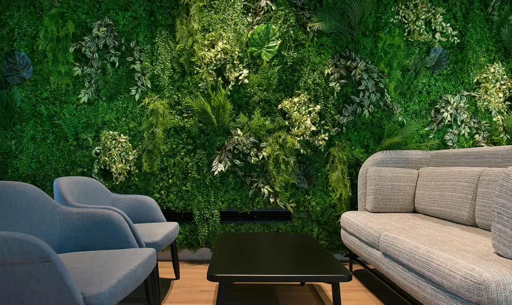 Artificial green living wall in breakout area