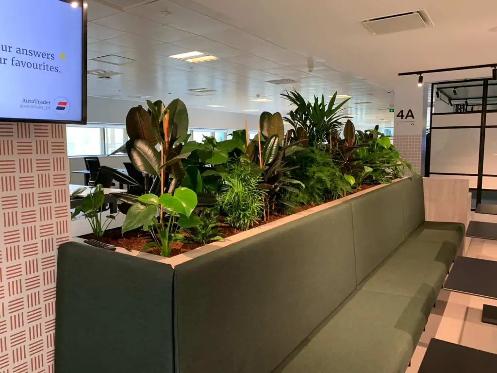 Banquette seating planter with custom planting scheme by I Want Plants
