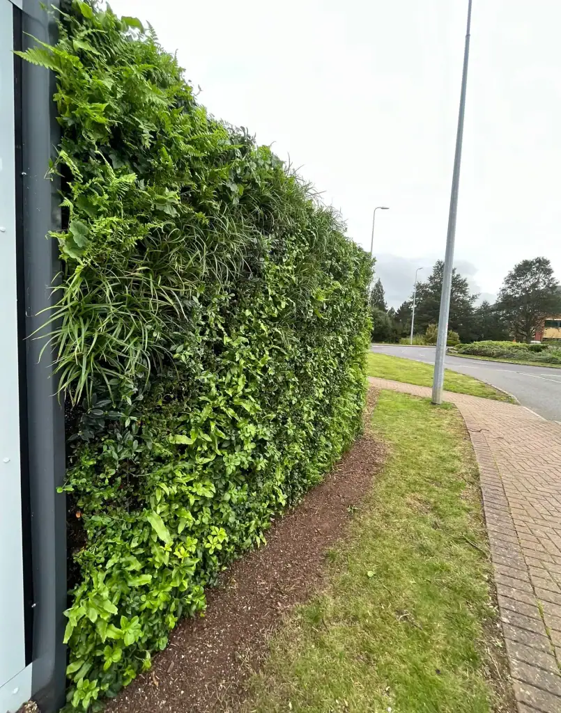 side on viewTRinity by Breakthrough Properties hoarding with temporary HYVERT living wall