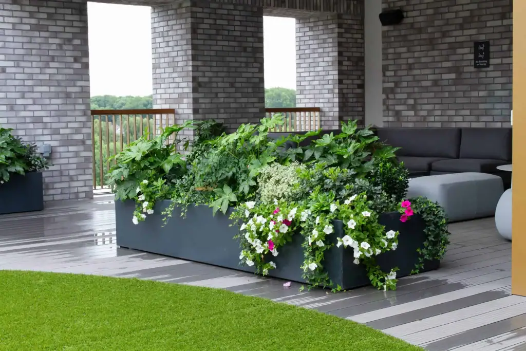 Roof terrace troughs at Bruntwood Base, Manchester