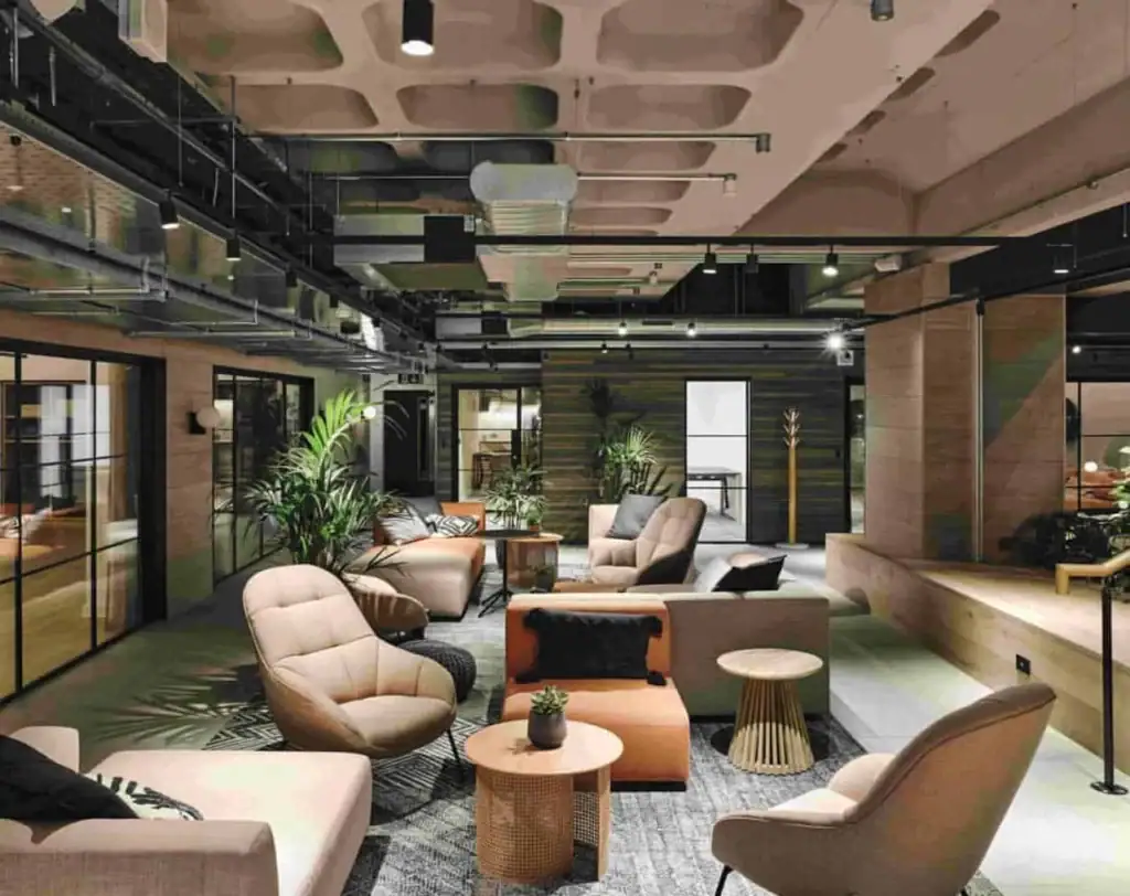 Bruntwood Bloc communal lounge area with live plants