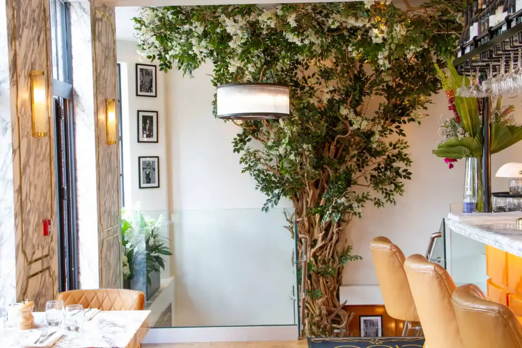 Repurposed wood for custom tree installation at Cibo