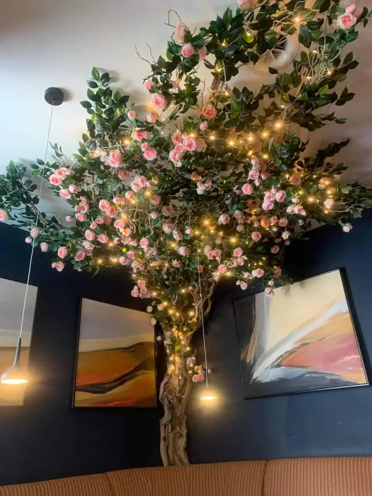 Bespoke custom-made tree in the entrance of The Club, Jersey restaurant