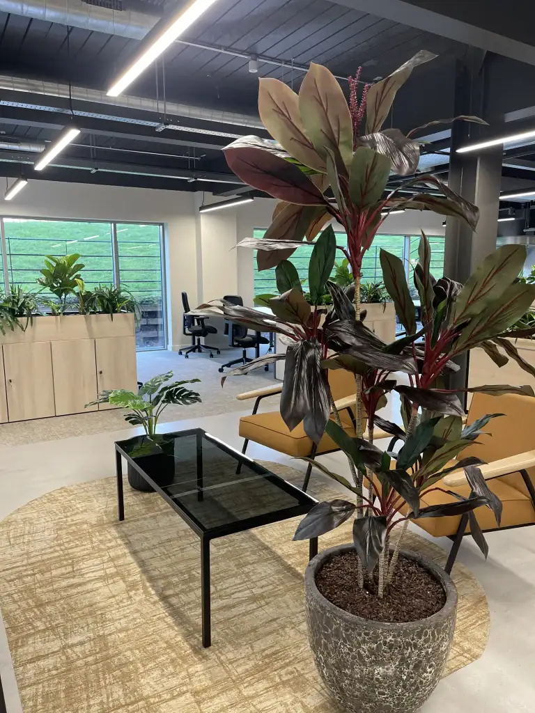 An example of a business using artificial plants for office decoration.