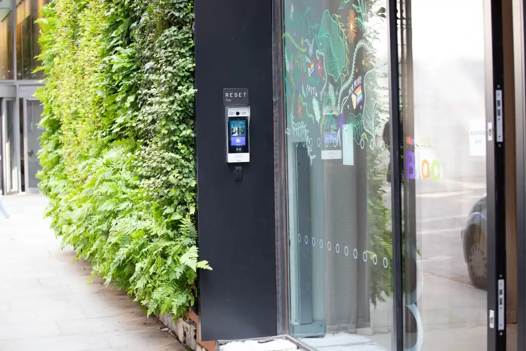 external green wall outside entrance to Bruntwood Bloc Manchester