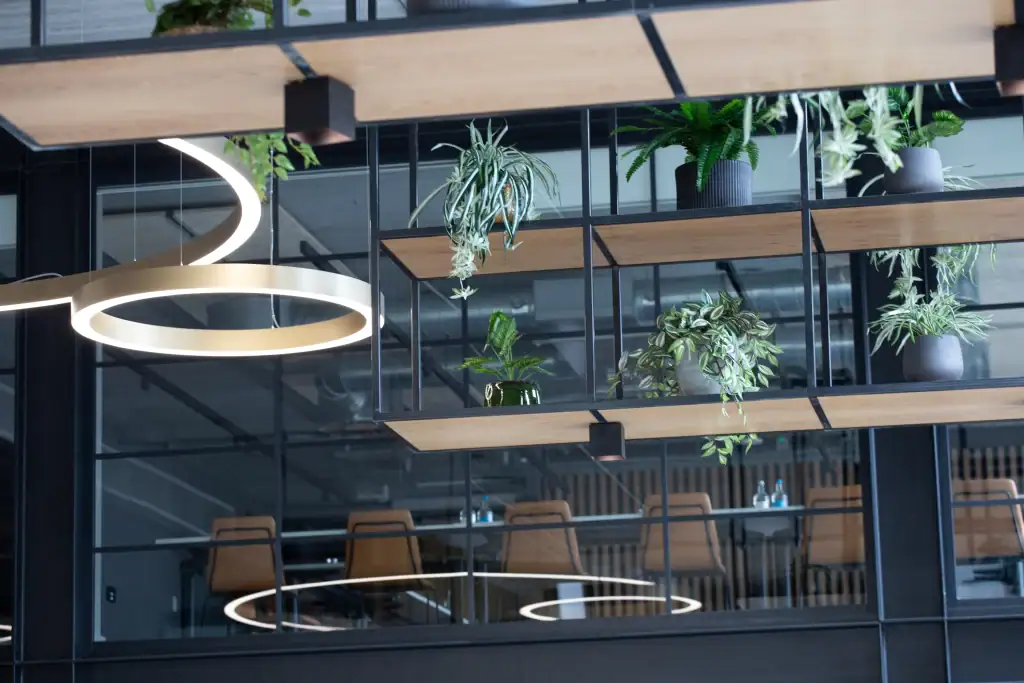 ceiling suspended artificial plants at Base by I Want Plants