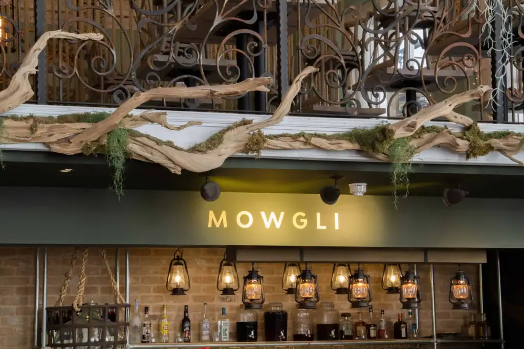 decorative sandblasted wood and hanging moss installed by I Want Plants for Mowgli