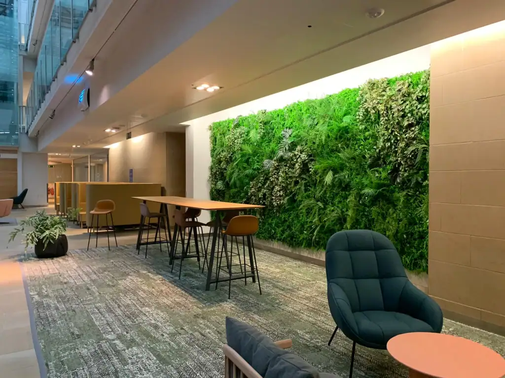 artificial living wall by i want plants at Alderley Park central atrium