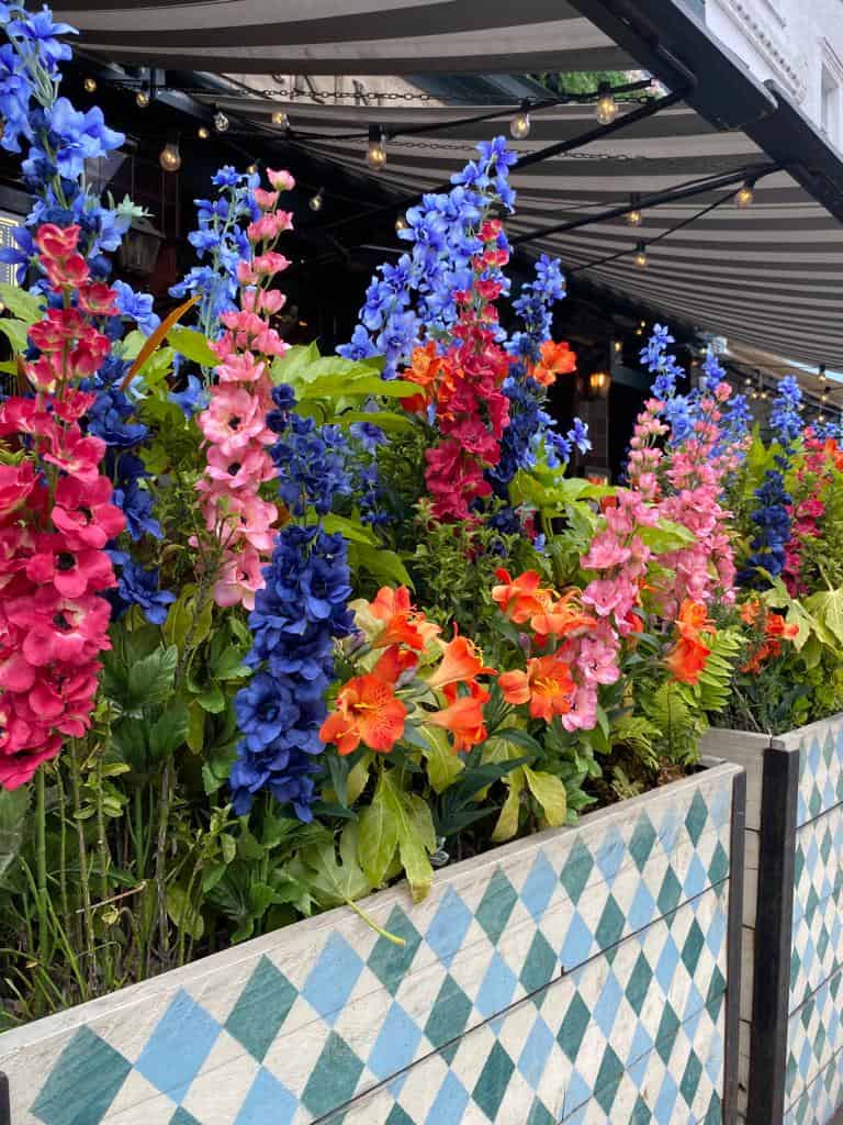 Block-coloured artificial flowers for Red Engine's Summer Terraces