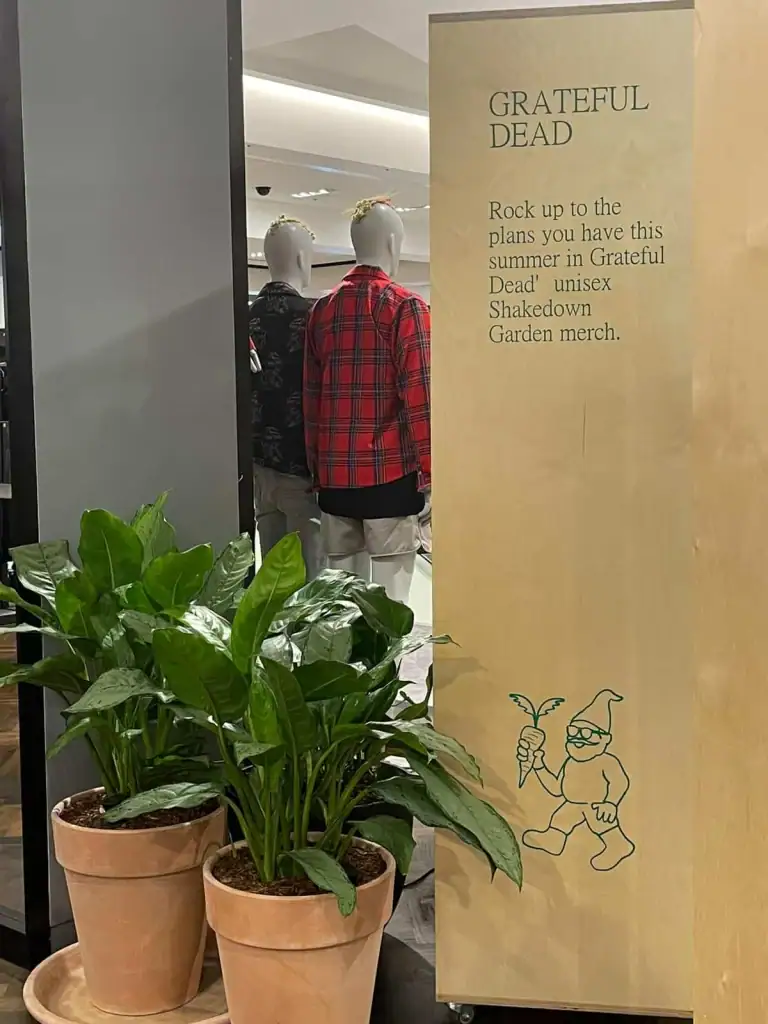 Terracotta pot plants as part of the Grateful Dead's 'Shakedown Garden' organic cotton merchandise plant scheme