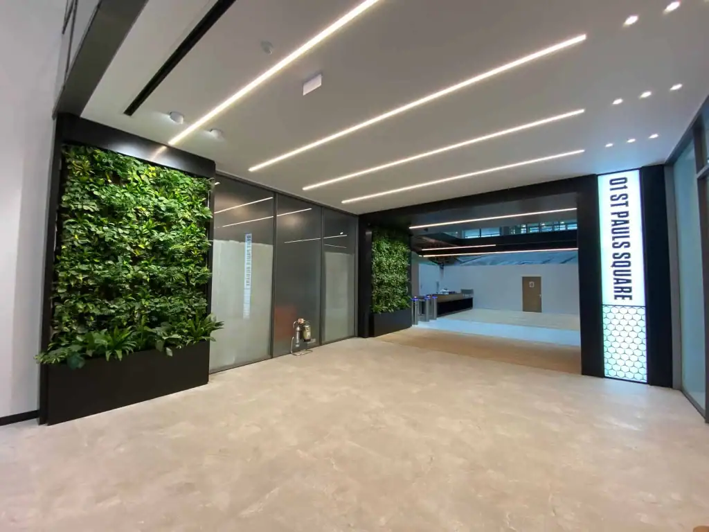 St Pauls Liverpool Lift foyer area with internal HYVERT living walls