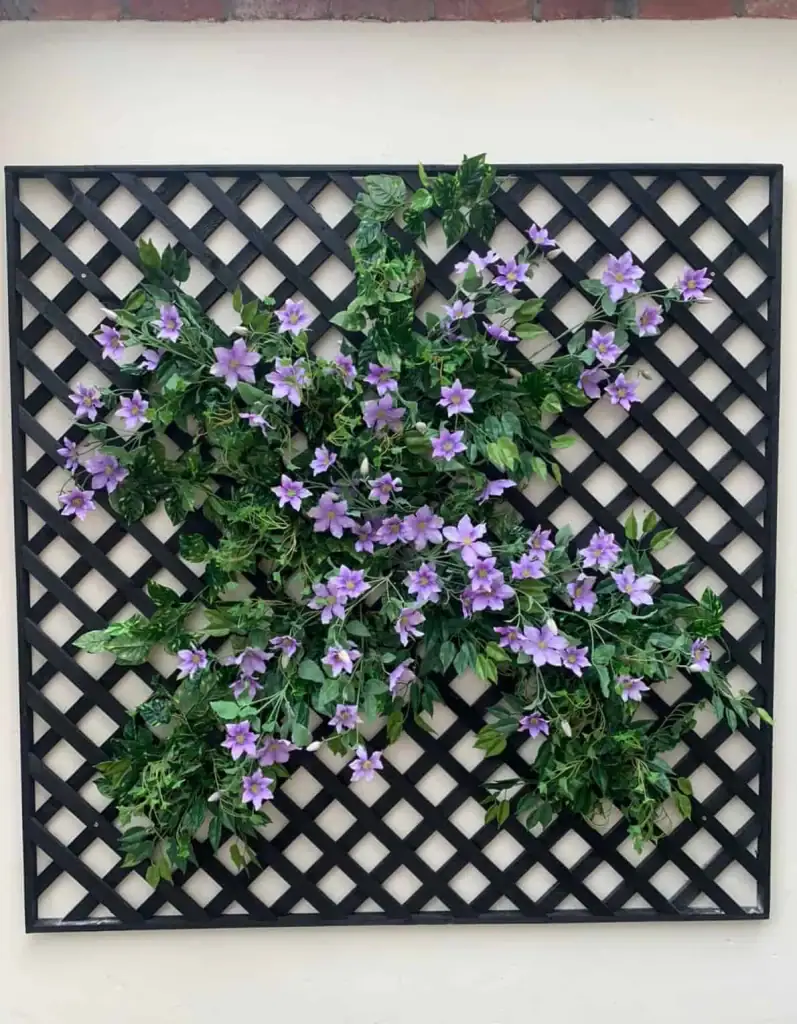 Artificial clematis on trellis for Staffordshire Grill