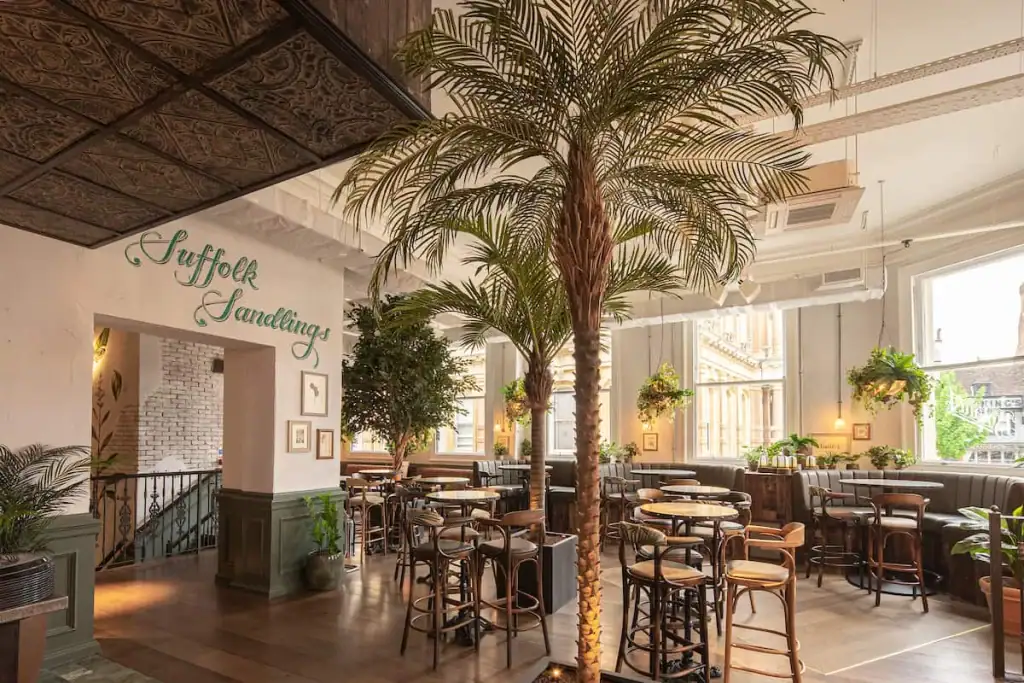 Close-up of palm trees in The Botanist restaurant