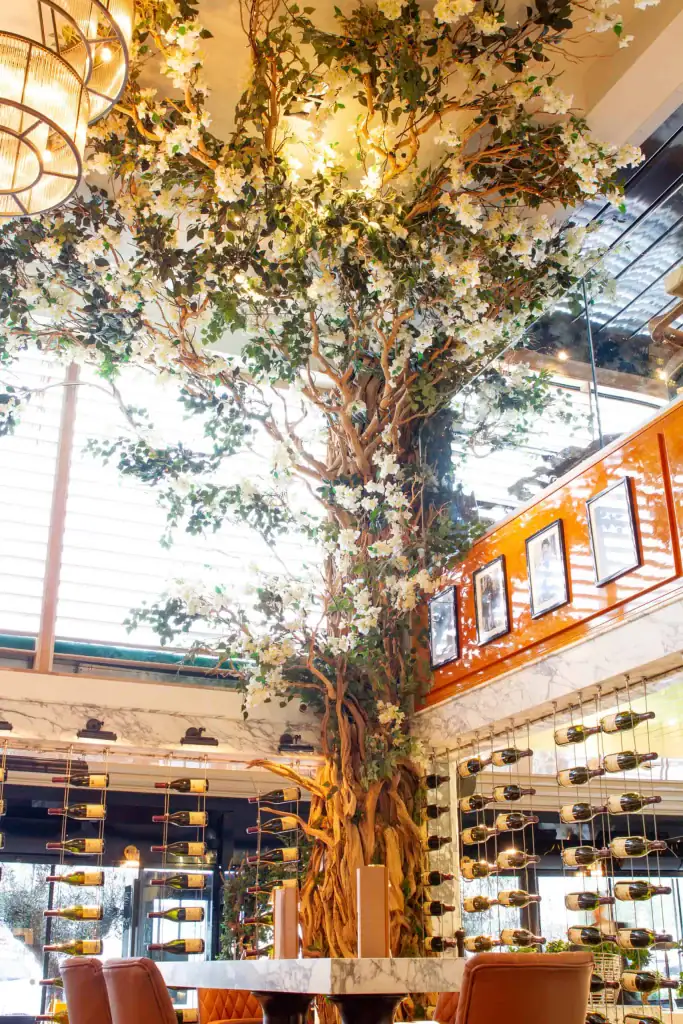 Custom made blossom tree extending from ground to first floor mezanine - Cibo wilmlsow