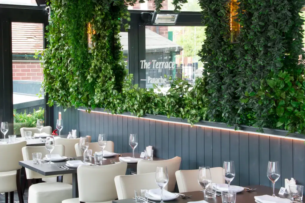 Green wall in restaurant