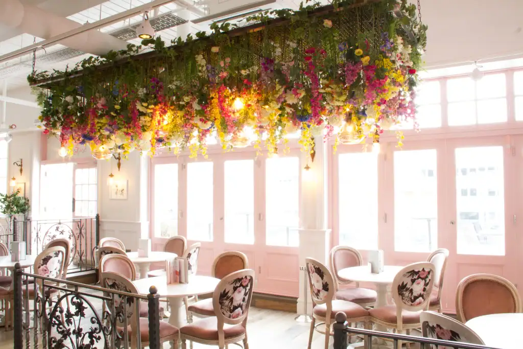 suspended artificial floral display