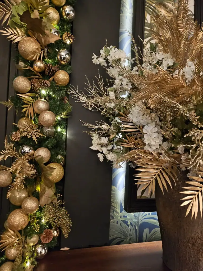 Gold festive decorations at Grand Pacific Leeds by I Want Plants