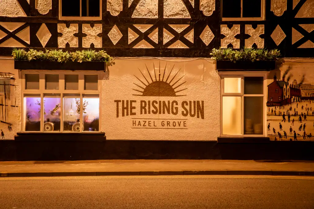 The Rising Sun Pub at night