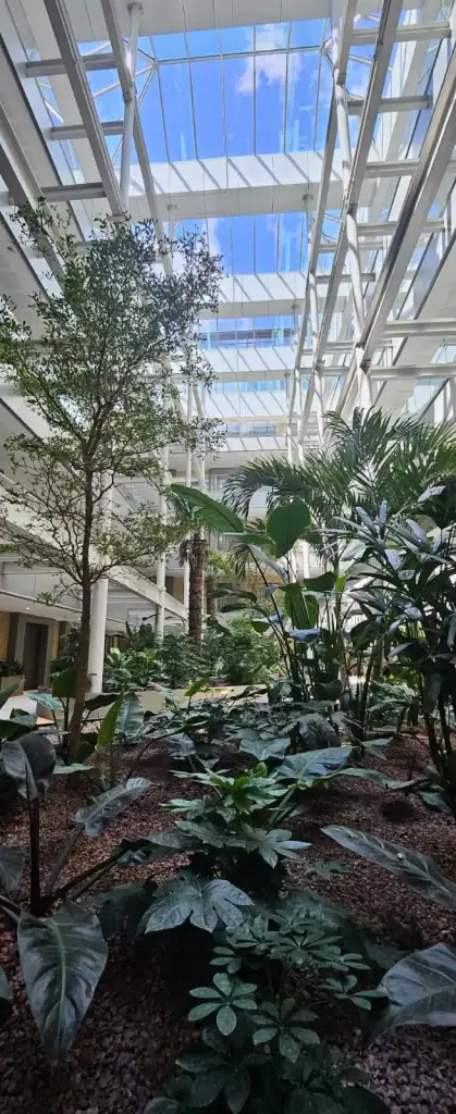 Communal atrium with live planting displays at Horlicks Quarter