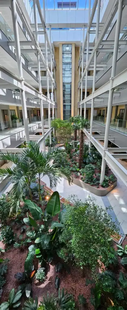Communal atrium with live planting displays at Horlicks Quarter