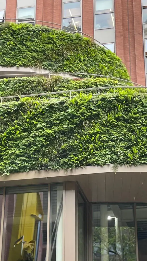 convexed corner of HYVERT living wall at West Village