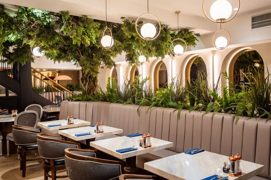 Juniper restaurant artificial grasses and custom made tree by i want plants