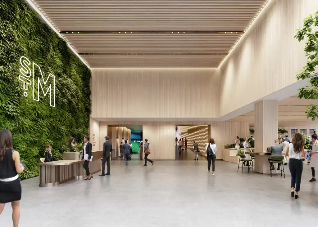 St Michael's lobby CGI of living wall
