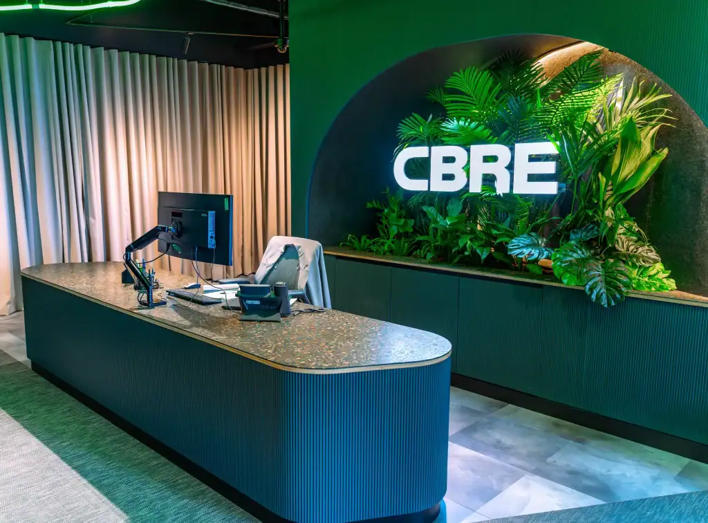 CBRE Liverpool Reception area with artificial plant display