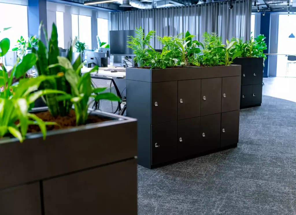 workspace storage cupboard with built in live plant troughs above by i want plants