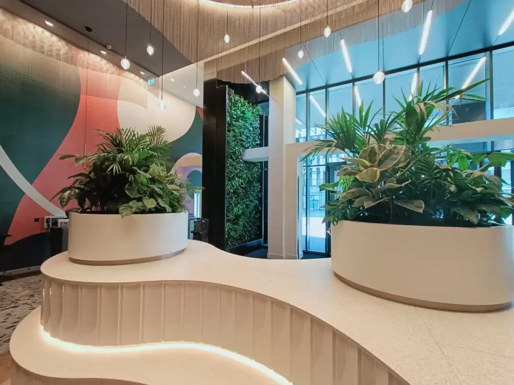 Large live plant displays with HYVERT living wall in background