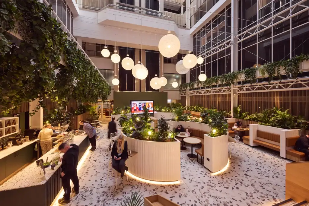 Bruntwood SciTech Centre City green atrium, Birmingham live and artificial planting scheme by I want plants