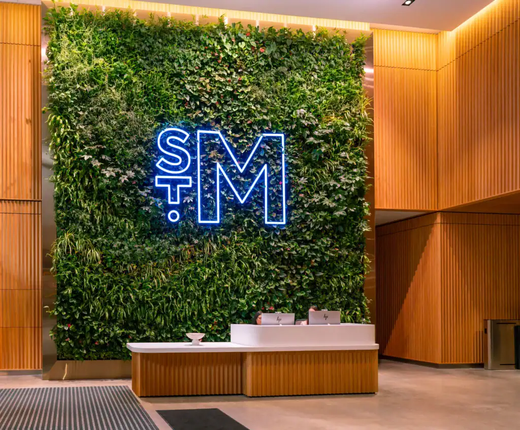 HYVERT.AI Living wall behind reception desk at No1 St Michael's Manchester
