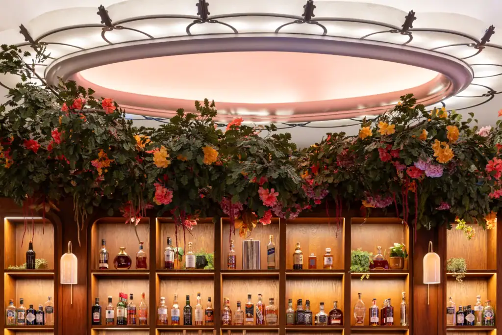 Clays bar - artificial floral display fixed above bar area